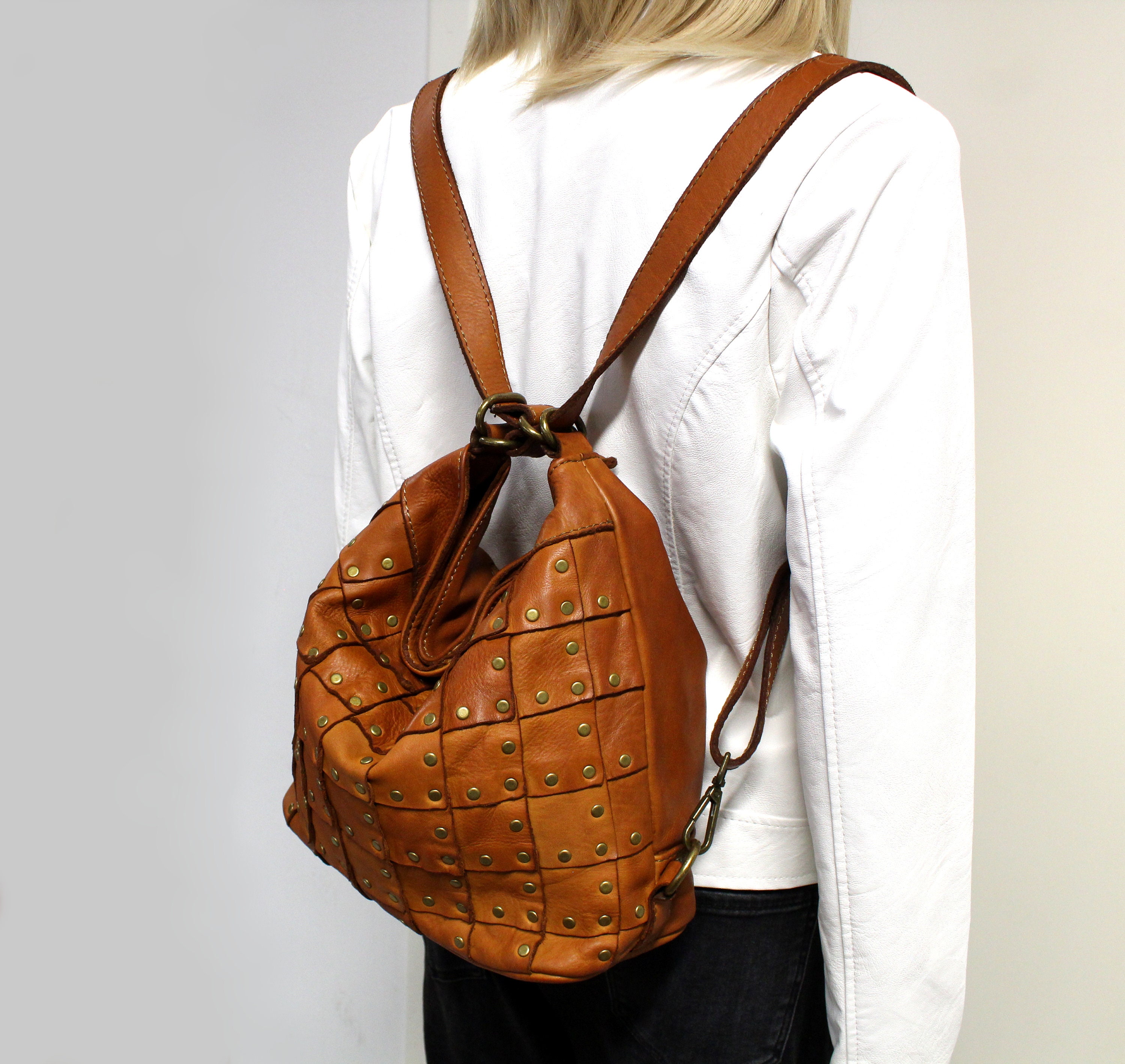 Borse In Pelle Made in Italy Rich Leather Convertible Backpack Shoulder Bag Italian Leather Convertible Backpack main image 3