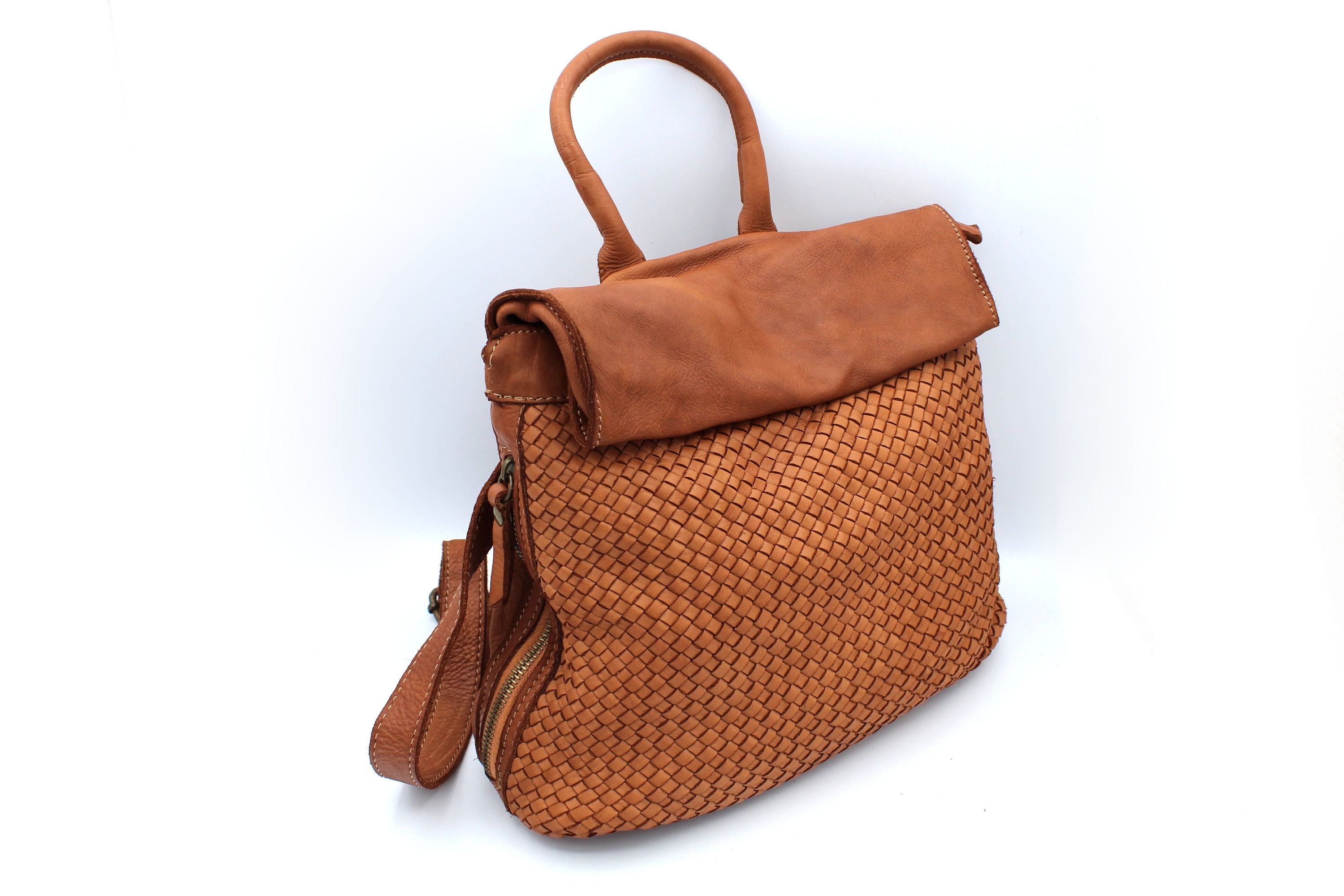 Woven Leather Backpack and Shoulder Bag Soft Totes Italy - Etsy