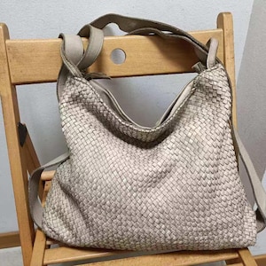 Gewebte Leder Umhängetasche Cabrio Rucksack in Leather Bag Italy