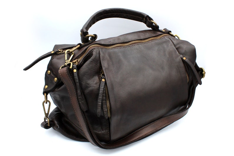 Sac en cuir Hobo en cuir souple Italy Sac à main en cuir Cabas en cuir DARK BROWN