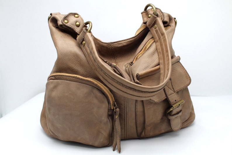 Borsa a tracolla in pelle morbida in pelle per donna Borsa in pelle italiana TAUPE