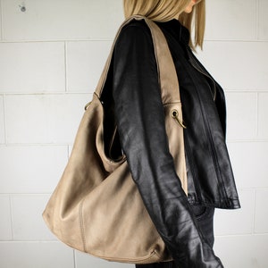 Leather Bag Soft Leather Handbag Women Leather Purse Hobo Soft Bag Italy Beige