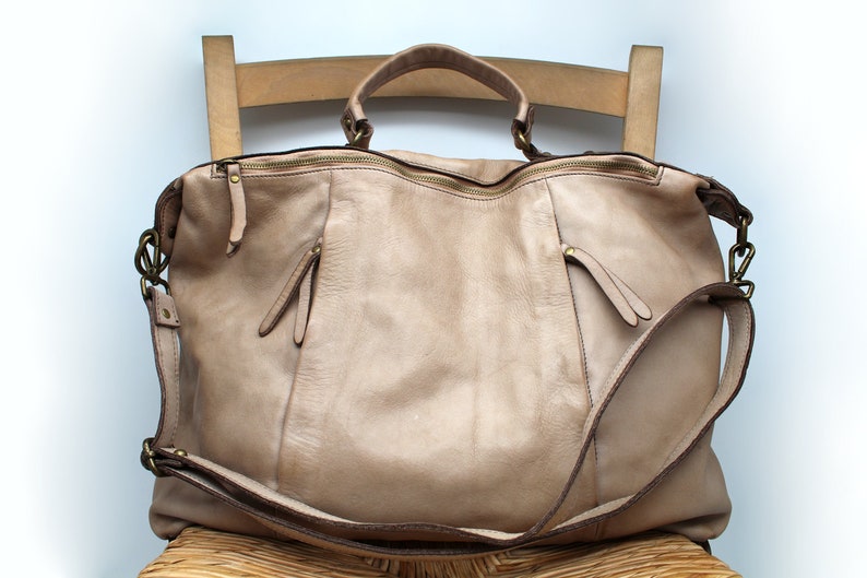 Sac en cuir Hobo en cuir souple Italy Sac à main en cuir Cabas en cuir BEIGE