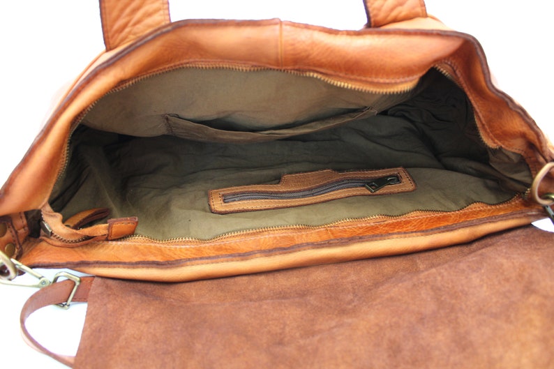 Leather Bag Soft Leather Bag Shoulder Handbag Italy Florence Brown Purse image 9