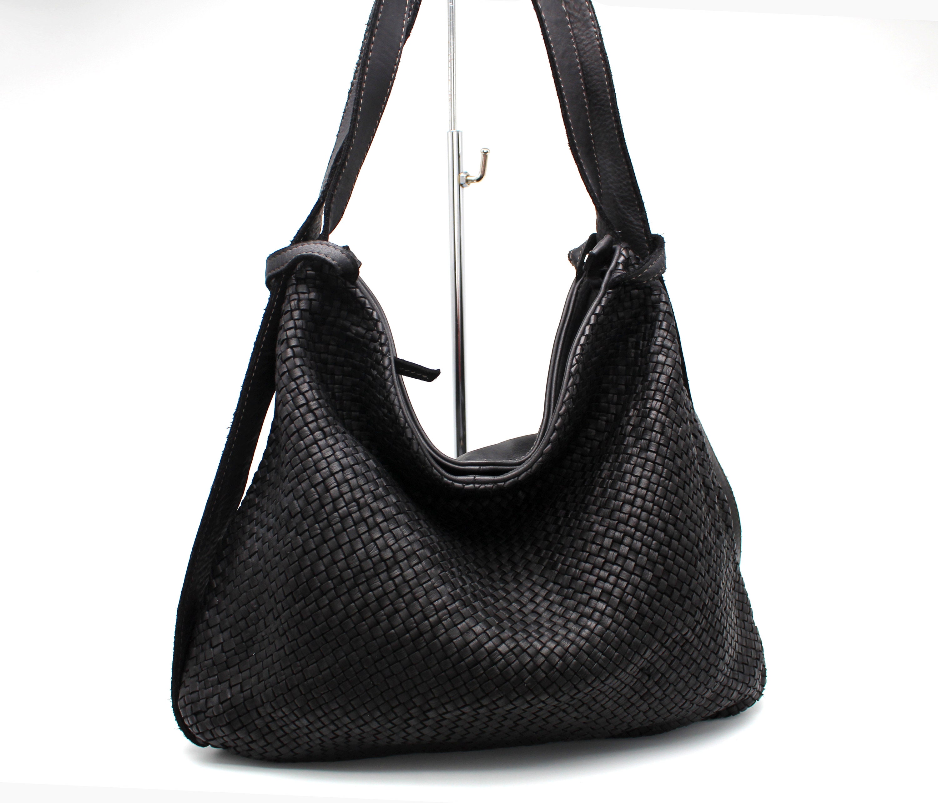 Woven Leather Convertible Shoulder Bag Backpack, Handmade 