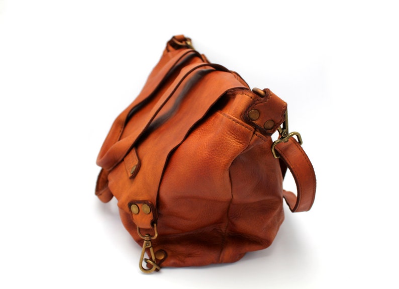 Leather Bag Soft Leather Bag Shoulder Handbag Italy Florence Brown Purse image 8