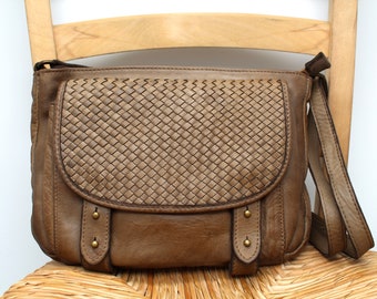 Leather Bag Soft Leather Crossbody Bag Shoulder Handbag Italy Woven Leather Purse Brown