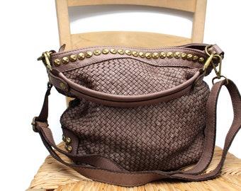 Leather Bag Soft Woven Leather Hobo shoulder Bag Italy Handbag