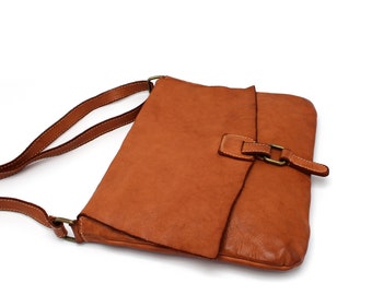 Leather Bag Soft Leather Crossbody Bag Unisex Flat Totes with flap