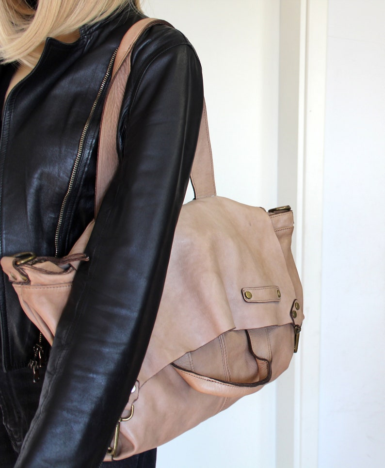 Leather Bag Soft Leather Bag Shoulder Handbag Italy Florence Brown Purse BEIGE