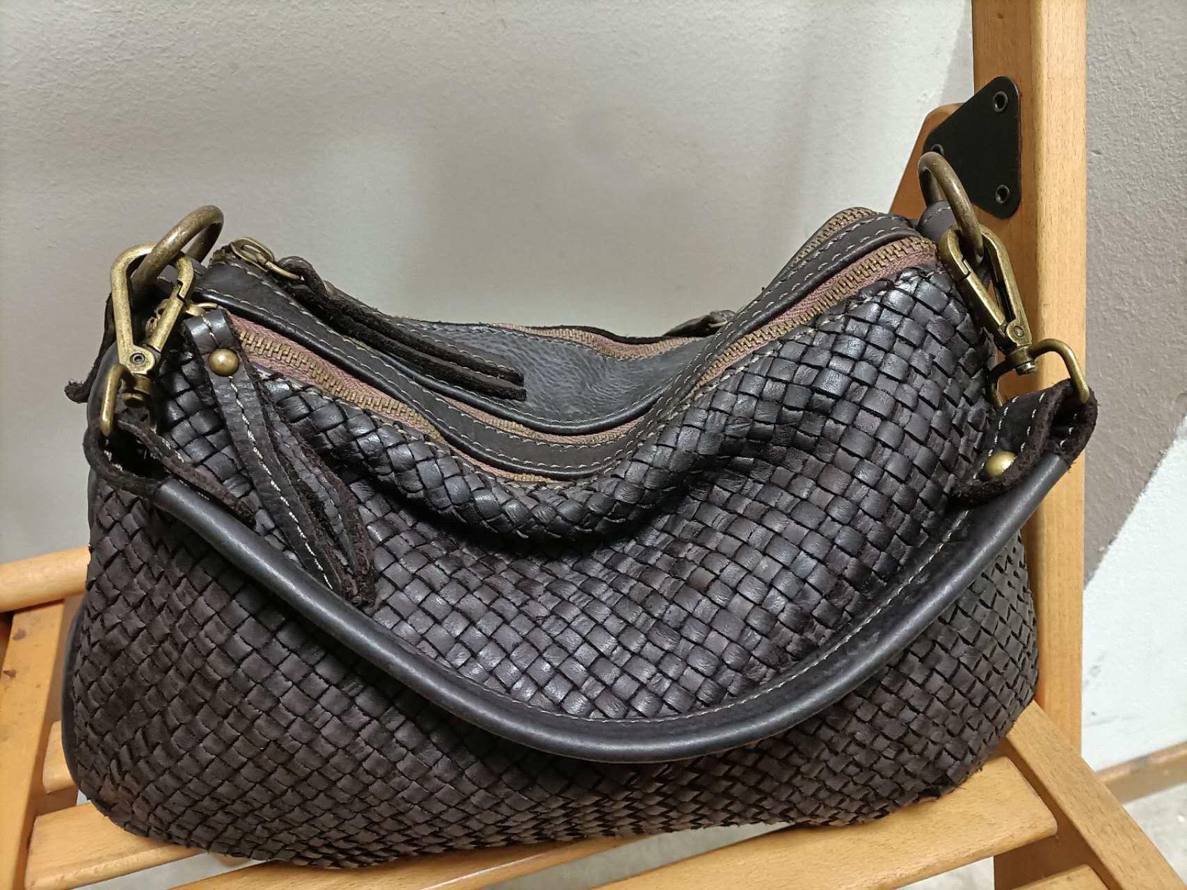 Leather Bag Soft Leather Shoulder Bag Leather Handbag Woven