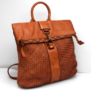 Backpack Woven Leather Soft Leather Backpack Brown Italy