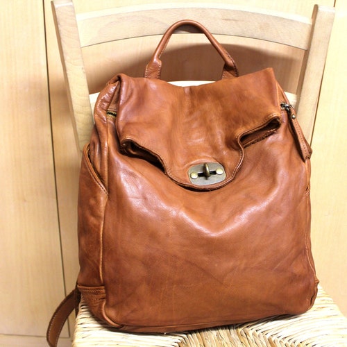 Sac à dos en cuir souple pour femme marron Florence Sac à main arrière pour femme Cadeau pour elle