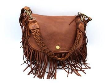 Leather Bag with Fringes Handbag Leather Purse in Soft Leather Gift idea for Her