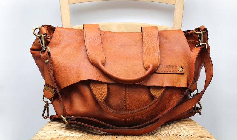 Leather Bag Soft Leather Bag Shoulder Handbag Italy Florence Brown Purse image 2