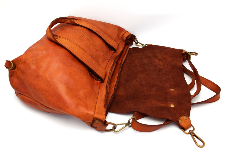 Leather Bag Soft Leather Bag Shoulder Handbag Italy Florence Brown Purse image 4