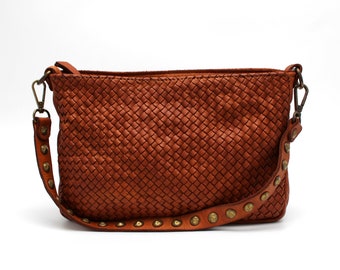 Woven Leather Sling Bag Soft Shoulder Bag Leather small Handbag for Women
