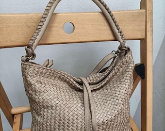 Woven Leather Shoulder Bag Handmade Italian Soft Tote