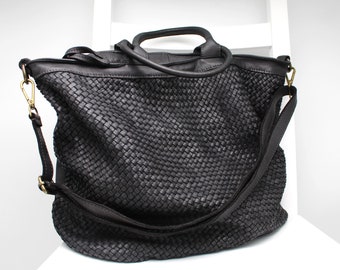 Leather Bag Woven Leather Bag Large Handbag Soft Leather Hobo Purse Italy