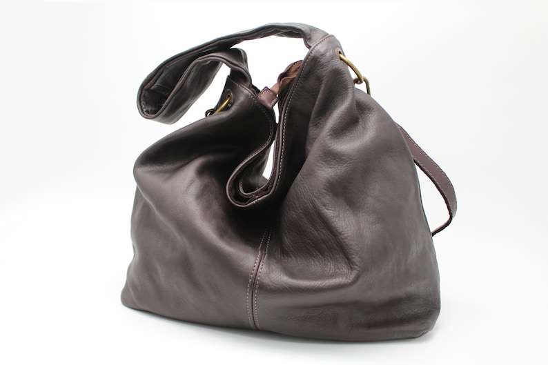 Leather Bag Soft Leather Handbag Women Leather Purse Hobo Soft Bag Italy Dark Brown