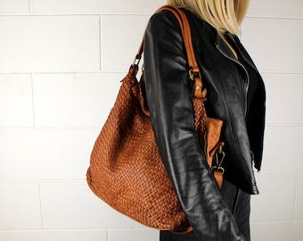Leather Tote Bag Soft Woven Leather Hobo Woven Bag Italy Handbag Women Gift Idea