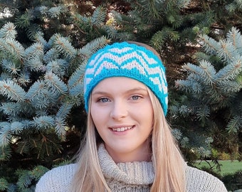 Zig Zag matching headbands, handmade, knitting pattern, ear warmer, unisex, mens, intermediate, hand made gift idea, ski bands, winter