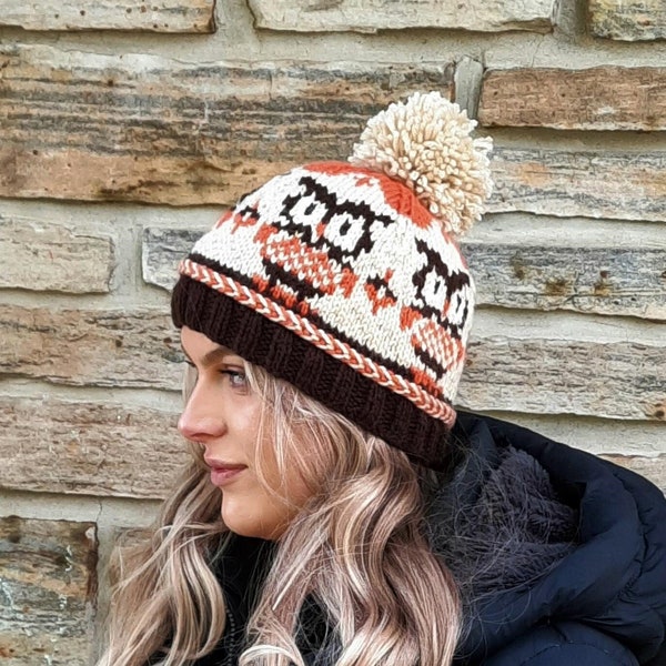 Sophia. Knitting pattern, Owl, hat, touque, animal, fair isle, colorwork, womens, icelandic, circular needles, graph, chart, fall, autumn