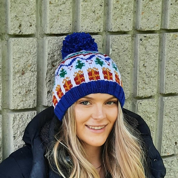 Joy, Christmas, Knitting pattern, hat, toque, beanie, women's, icelandic, presents, gifts, fair isle, norwegian, colorworks, knitting graph