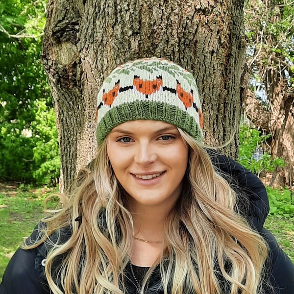 Ginger, hat, knitting pattern, toque, beanie, fall, autumn, fox, leaves, fair isle, norwegian, stranded colorwork, icelandic, women's, teens