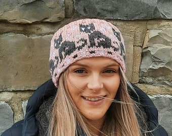Cats ina Row, knitting pattern, cat lovers, headband, earwarmer, animal, women&#39;s, winter, fair isle, icelandic, stranded colorwork, cats
