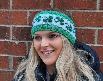 3 Leaf Clover, St. Patrick's Day, shamrock, knitting pattern, adult, fair isle, norweigan, icelandic, stranded colorwork, women's, headband