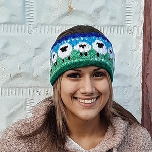 Sheep Family Headband, Knitting Pattern, Women's, Intermediate, Animal, Sheep, Stranded Colorwork, ear warmer, fair isle. icelandic, sheep