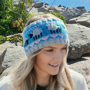 Rams in the field, sheep, animal, knitting pattern, earwarmer, headband, fair isle, gift idea, knitting chart, stranded colorwork, seamless