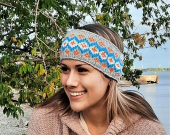 Diamond and cross design headband knitting pattern * intermediate * ear warmer * color stranding * adult * winter *circular knitting needles