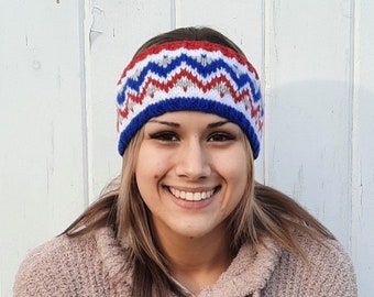 Double Zig Zag design * headband * ear warmer * intermediate knitting pattern * color stranding * working in the round * adult * seamless