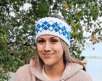 Classic Argyle headband knitting pattern * beginner pattern * knitting chart * fair isle * color stranding * seamless * circular needles