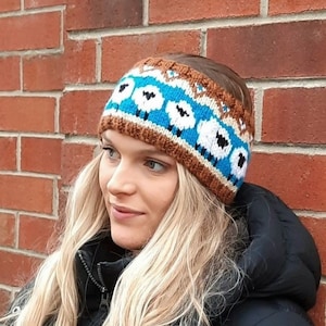 Four Sheep in this family, Ram, Ewe, Lamb, animal, headband, womens, stranded colorwork, earwarmer, fair isle, icelandic, norweigan