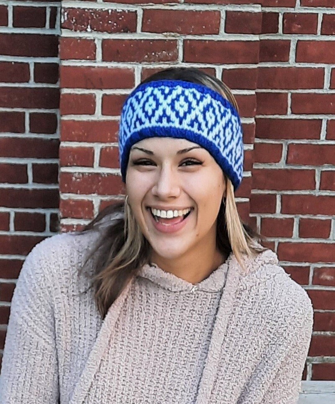Handcrafted DIAMOND HAND-KNIT EAR WARMER - NORDIC Diamond Ear Warmer (Color Options) – Living the Dream Alpaca  main image 2