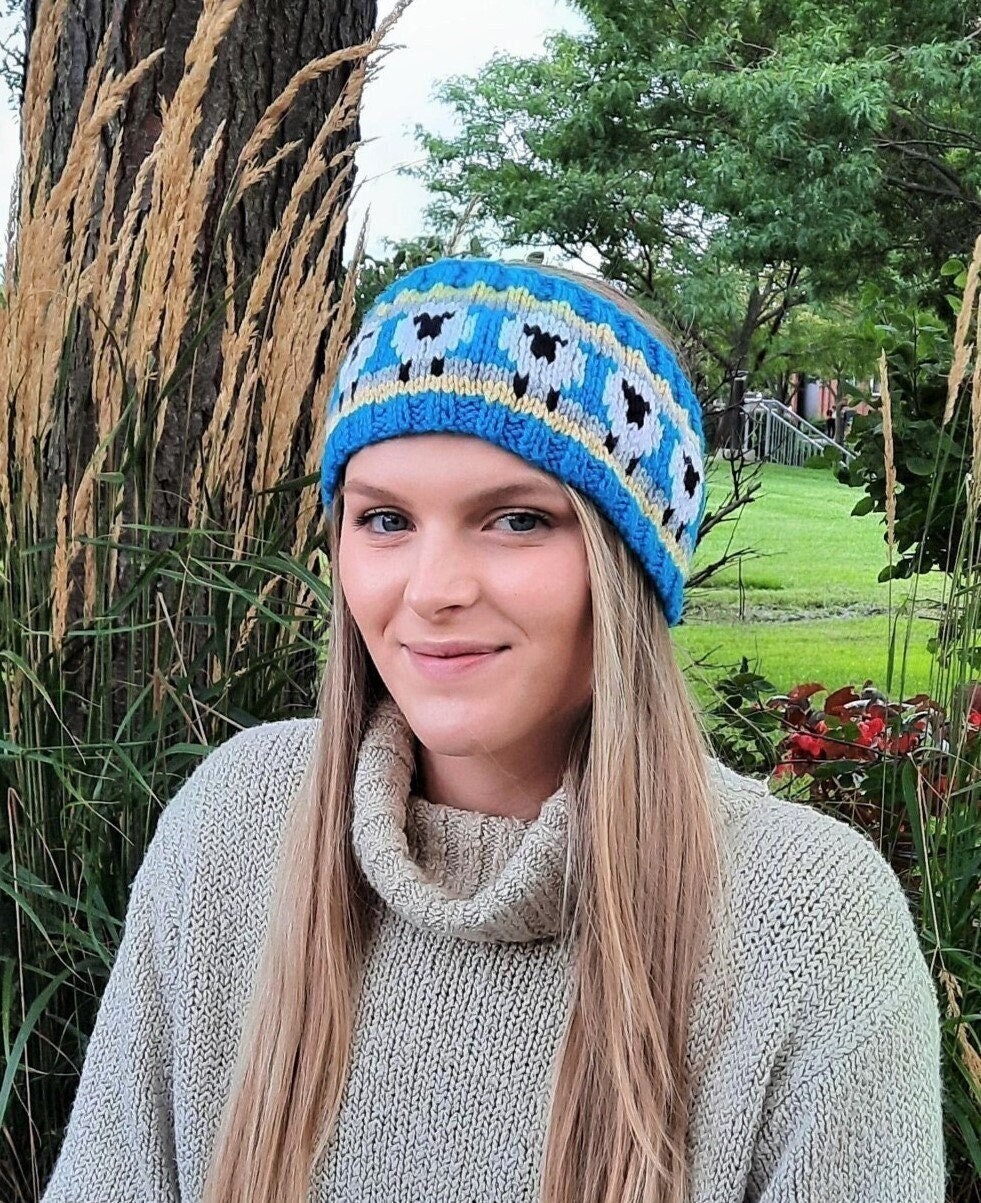 Single Sheep design headband, knitting pattern, ear warmer, animal. stranded colorwork, fair isle, icelandic, womens, seamless, gift idea