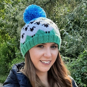 Leanna HAT, sheep hat knitting pattern, sheep, herd of sheep, animal design, adult beanie, fair isle, icelandic, norwegian, circular needles