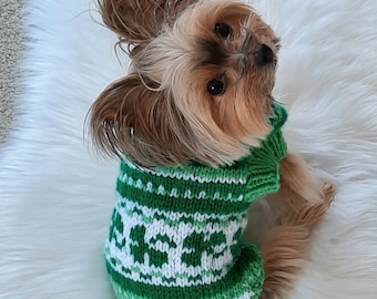 Luck of the Irish, hondentrui, pdf-breipatroon, xxs, xs, klein, trui, jas, St. Patrick&#39;s Day, klaver, klaver, fair isle, gestrand