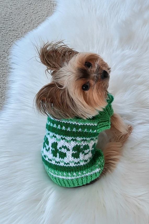 Luck of the Irish Dog Sweater Pdf Knitting Pattern Xxs Xs Small Jumper Coat St. Patrick s Day Clover Shamrock Fair Isle Stranded Etsy Canada