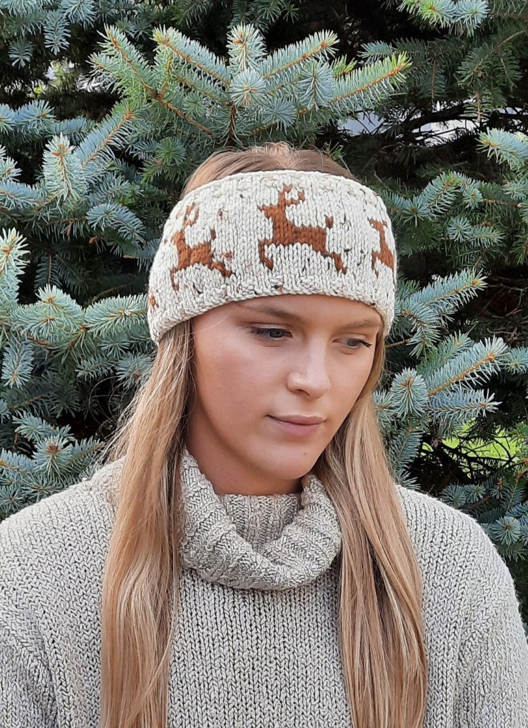 Deer Headband knitting Pattern beginner fair Isle animal color