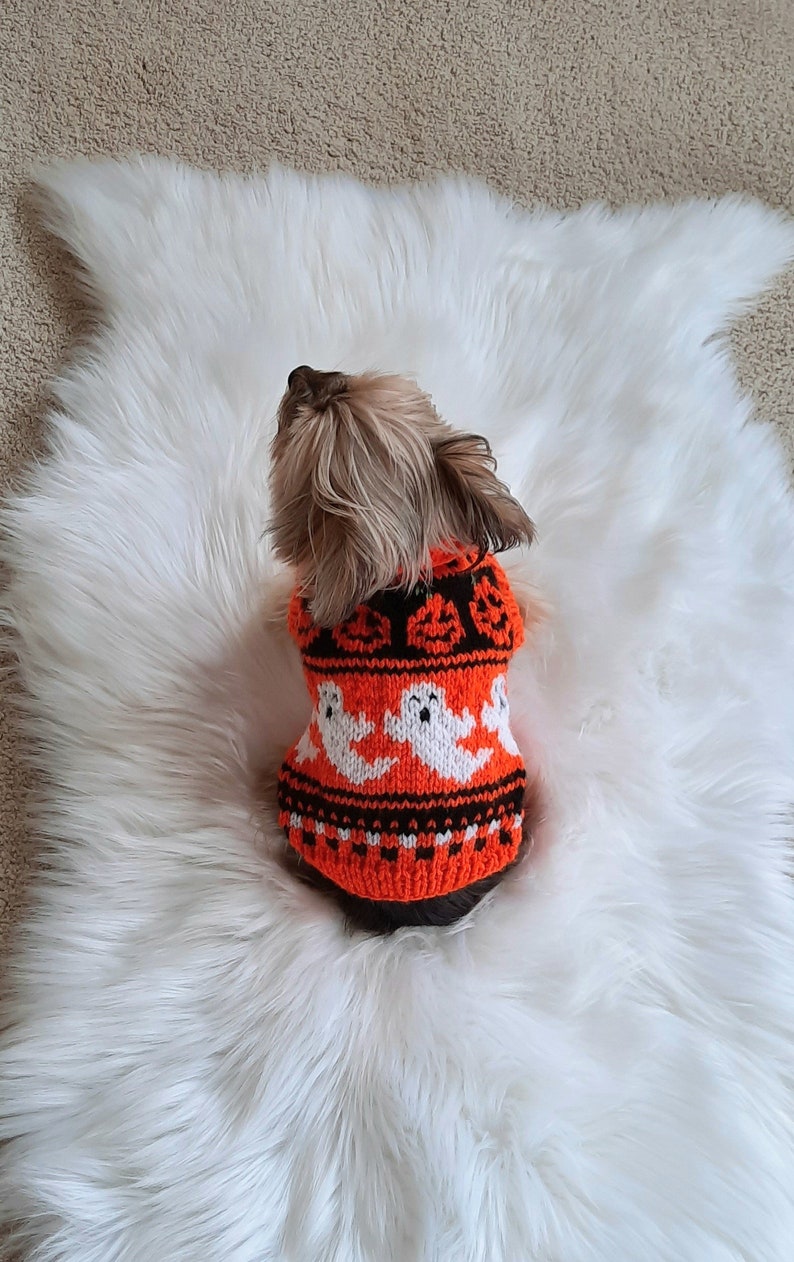 Spooky Night Out, Small Dog Sweater Halloween Knitting Pattern, Ghost