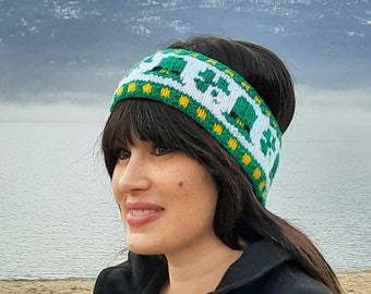 Irish Hats, St. Patrick's Day headband, knitting pattern, irish, womens, clover, shamrock, hat, fair isle, icelandic, norwegian, chart