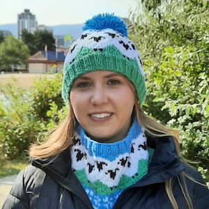 Leanna NECK WARMER, knitting pattern, cowle, adult, sheep, sheep herd, cowle, scarf, fair isle, matching set, hat and scarf, gift idea
