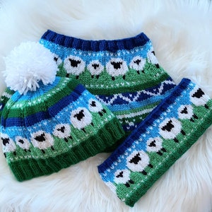 Taylor 3 PKG PATTERN SPECIAL, sheep, animal, adult hat, neck warmer, headband, fair isle, icelandic, knit in the round, gift idea, cowle