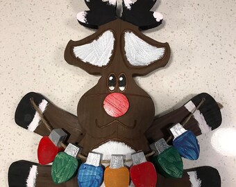 Rudolph Reindeer with light string DIGITAL CRV,DXF For Carving
