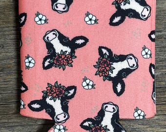 Pink Cow Can Cooler: Neoprene Insulated Can Coozie
