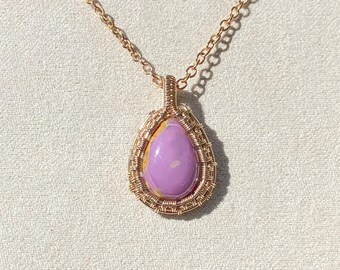 Colgante de fosfosiderita, relleno de oro de 14 k, alambre enrollado, hecho a mano